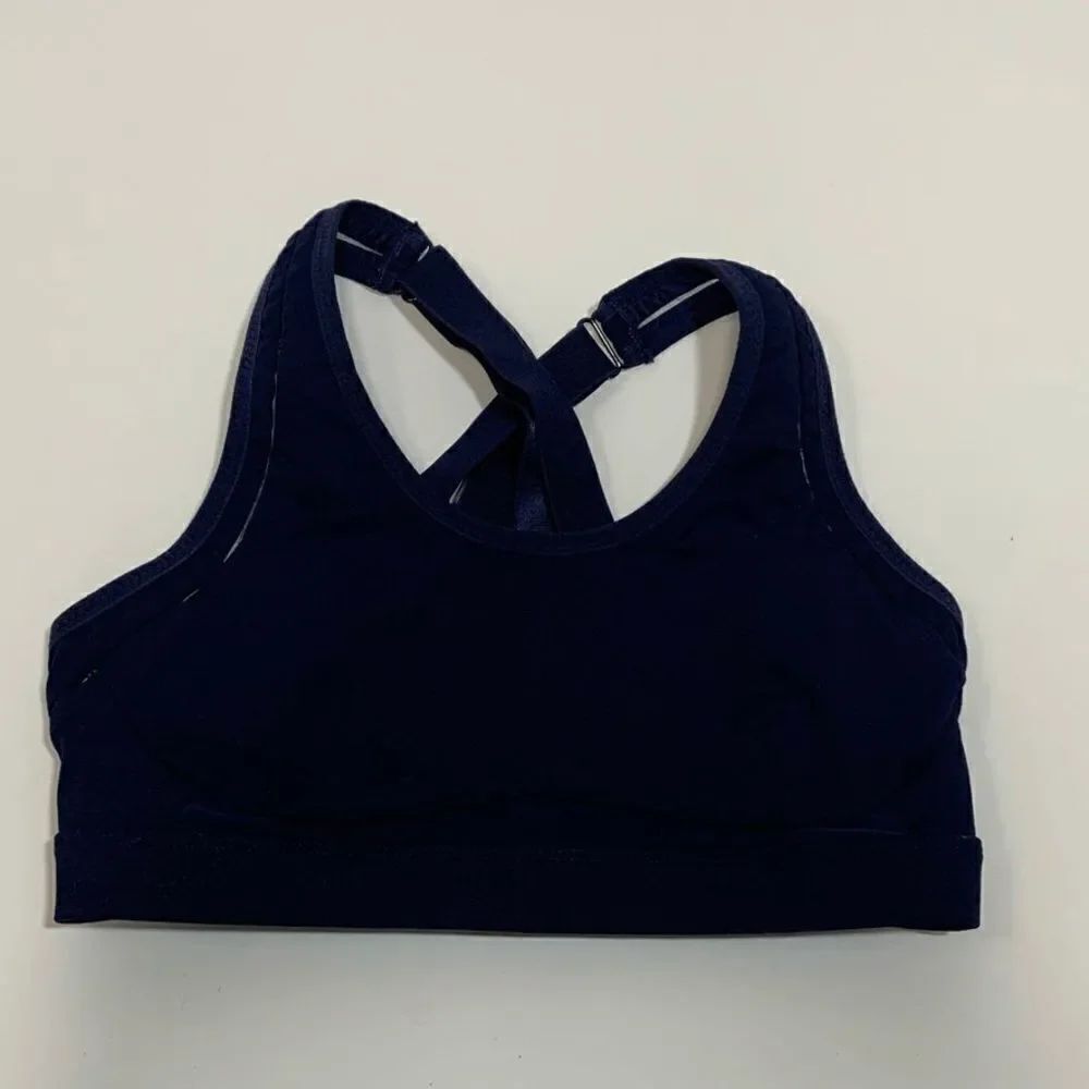 Fabletics Women's Navy Blue Crisscross Strappy Back Sports Workout Bra Medium